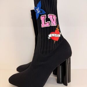 PRE OWNED LOUIS VUITTON SIZE 38.5 BLACK SOCK SHOE BOOT